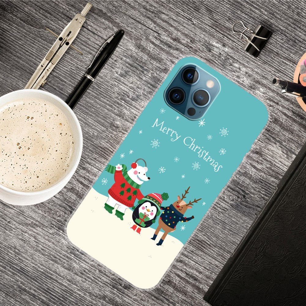 iPhone 15 Pro Fleksibelt Plastik Jule Cover - Merry Christmas - Venner i Sneen
