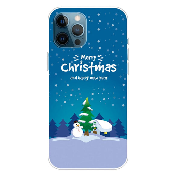 iPhone 15 Pro Fleksibelt Plastik Jule Cover - Merry Christmas - Snemand & Juletræ