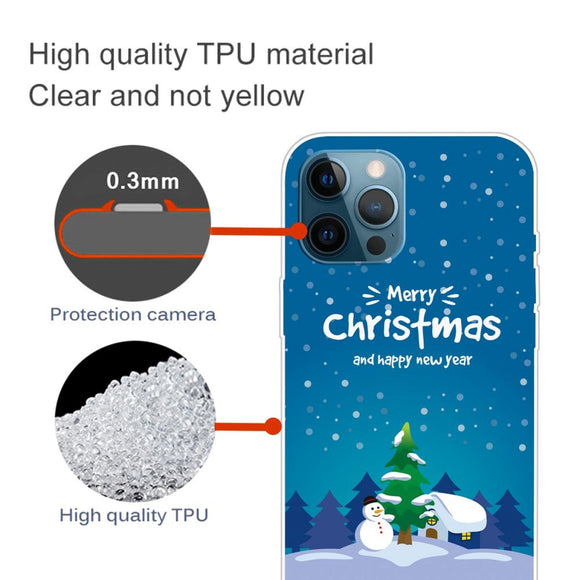 iPhone 15 Pro Fleksibelt Plastik Jule Cover - Merry Christmas - Snemand & Juletræ