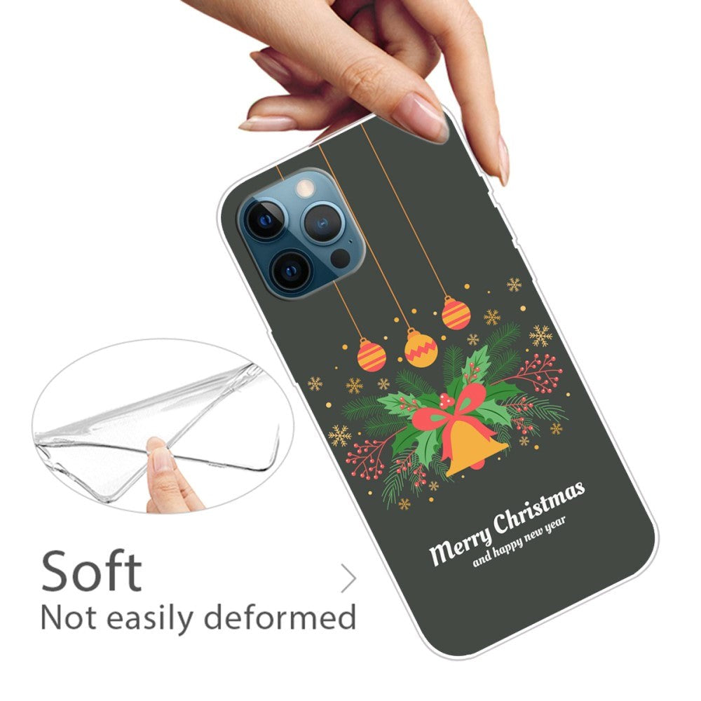 iPhone 15 Pro Fleksibelt Plastik Jule Cover - Merry Christmas - Julekrans & Juleklokke
