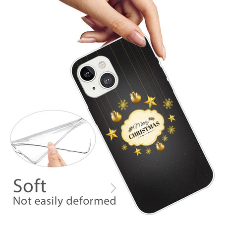 iPhone 15 Fleksibelt Plastik Jule Cover - Merry Christmas - Guld Dekorationer