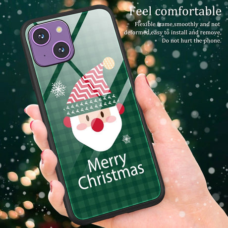 iPhone 15 Jule Cover m. Glasbagside - Merry Christmas - Julemand
