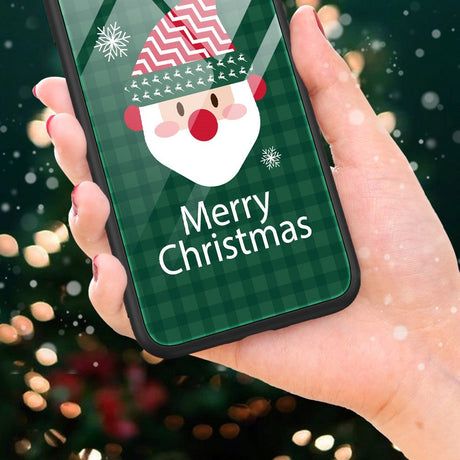 iPhone 15 Jule Cover m. Glasbagside - Merry Christmas - Julemand