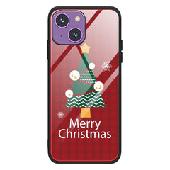 iPhone 15 Jule Cover m. Glasbagside - Merry Christmas - Juletræ