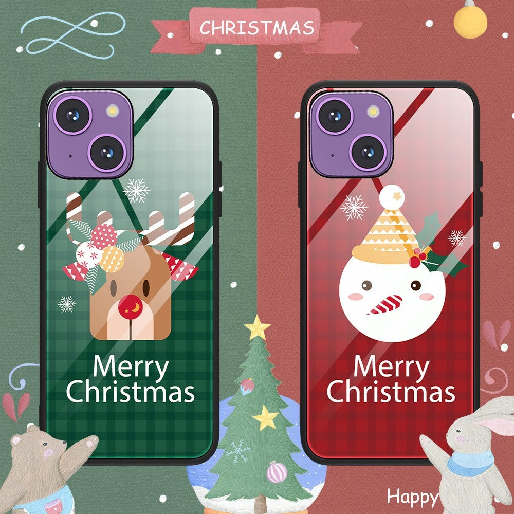 iPhone 15 Jule Cover m. Glasbagside - Merry Christmas - Juletræ