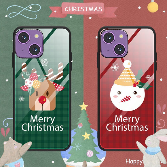 iPhone 15 Jule Cover m. Glasbagside - Merry Christmas - Juletræ