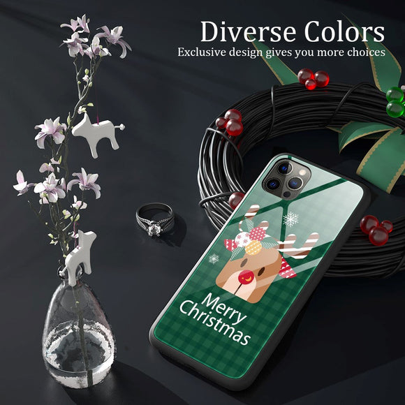 iPhone 15 Pro Jule Cover m. Glasbagside - Merry Christmas - Rensdyr