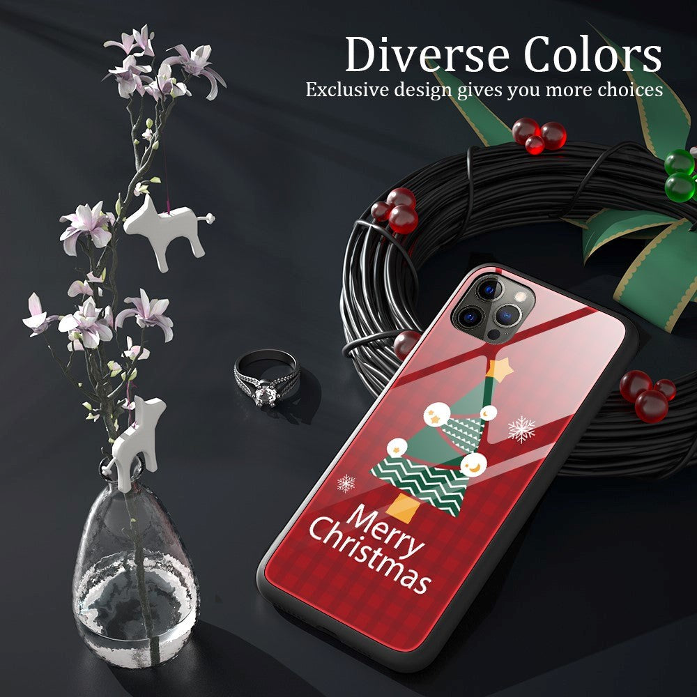 iPhone 15 Pro Jule Cover m. Glasbagside - Merry Christmas - Juletræ