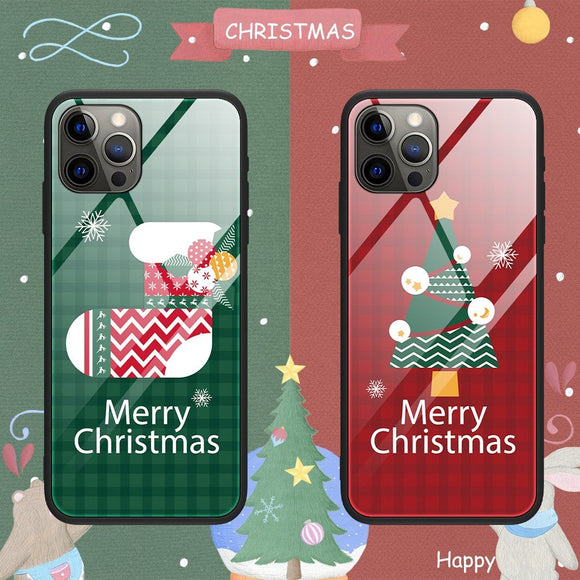 iPhone 15 Pro Jule Cover m. Glasbagside - Merry Christmas - Juletræ
