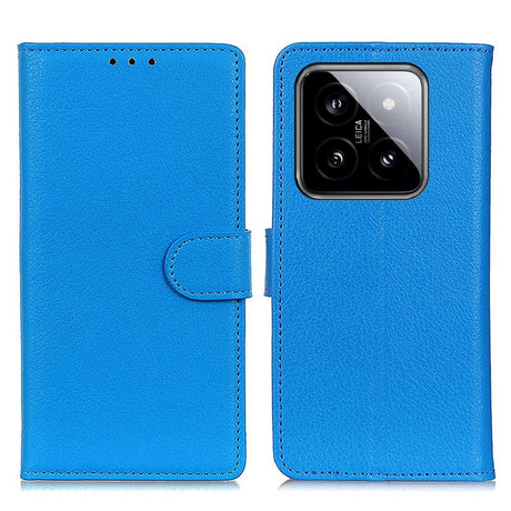 Xiaomi 14 Pro Litchi Læder Cover m. Pung - Blå