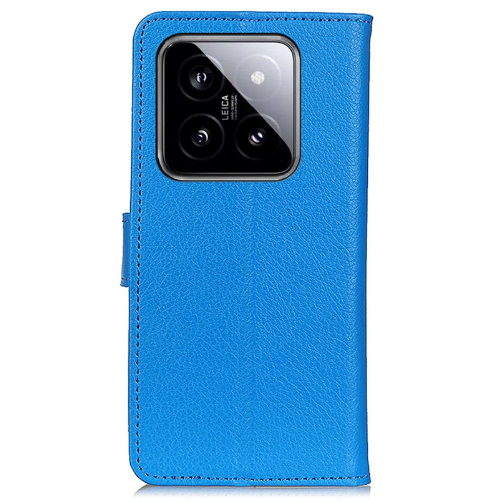 Xiaomi 14 Pro Litchi Læder Cover m. Pung - Blå