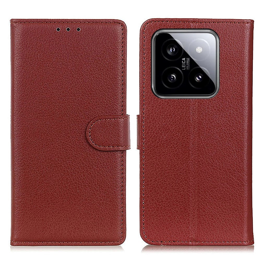 Xiaomi 14 Pro Litchi Læder Cover m. Pung - Brun