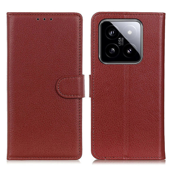 Xiaomi 14 Pro Litchi Læder Cover m. Pung - Brun