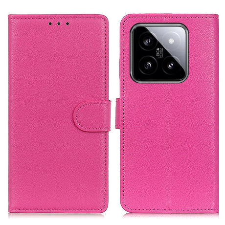 Xiaomi 14 Pro Litchi Læder Cover m. Pung - Lyserød