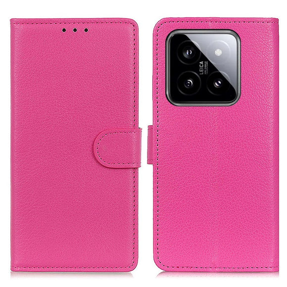 Xiaomi 14 Pro Litchi Læder Cover m. Pung - Lyserød