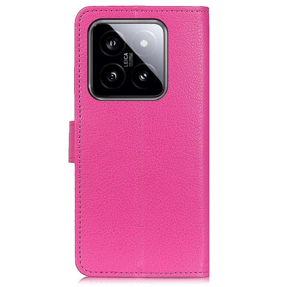 Xiaomi 14 Pro Litchi Læder Cover m. Pung - Lyserød