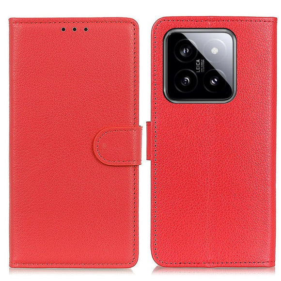 Xiaomi 14 Pro Litchi Læder Cover m. Pung - Rød