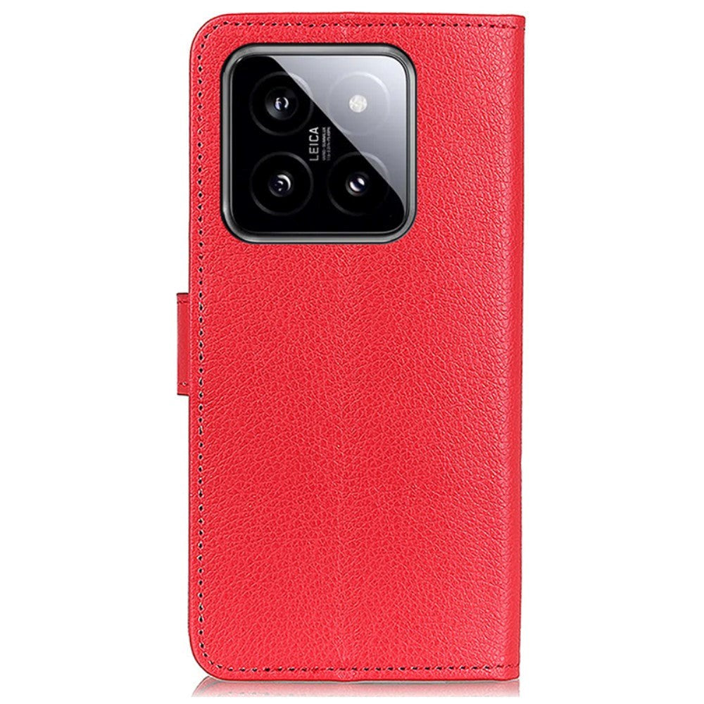 Xiaomi 14 Pro Litchi Læder Cover m. Pung - Rød