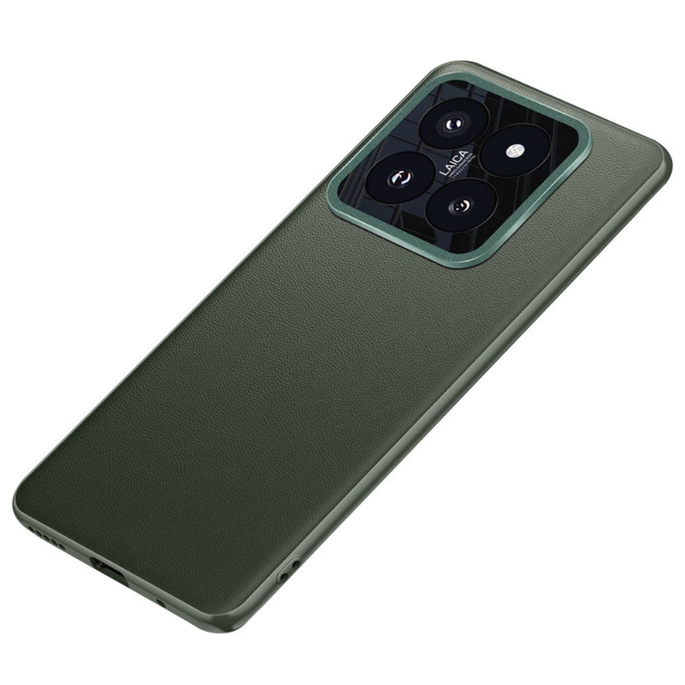 Xiaomi 14 Pro Læderbelagt Plastik Cover m. Indbygget Kamerabeskytter - Grøn