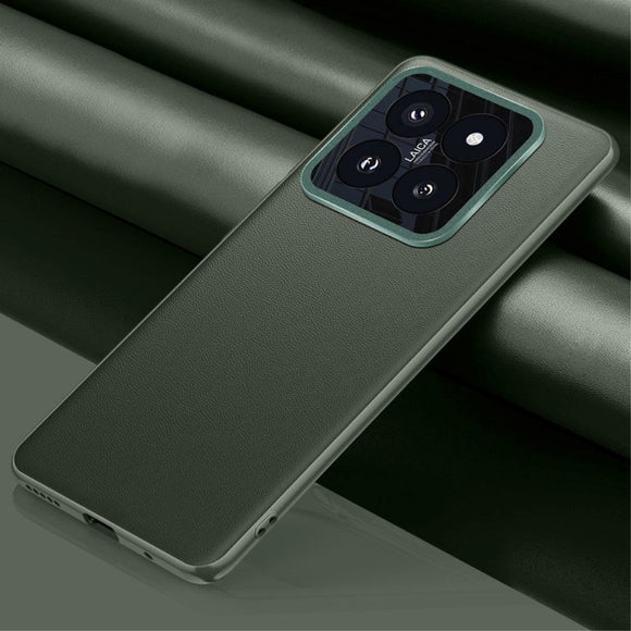 Xiaomi 14 Pro Læderbelagt Plastik Cover m. Indbygget Kamerabeskytter - Grøn