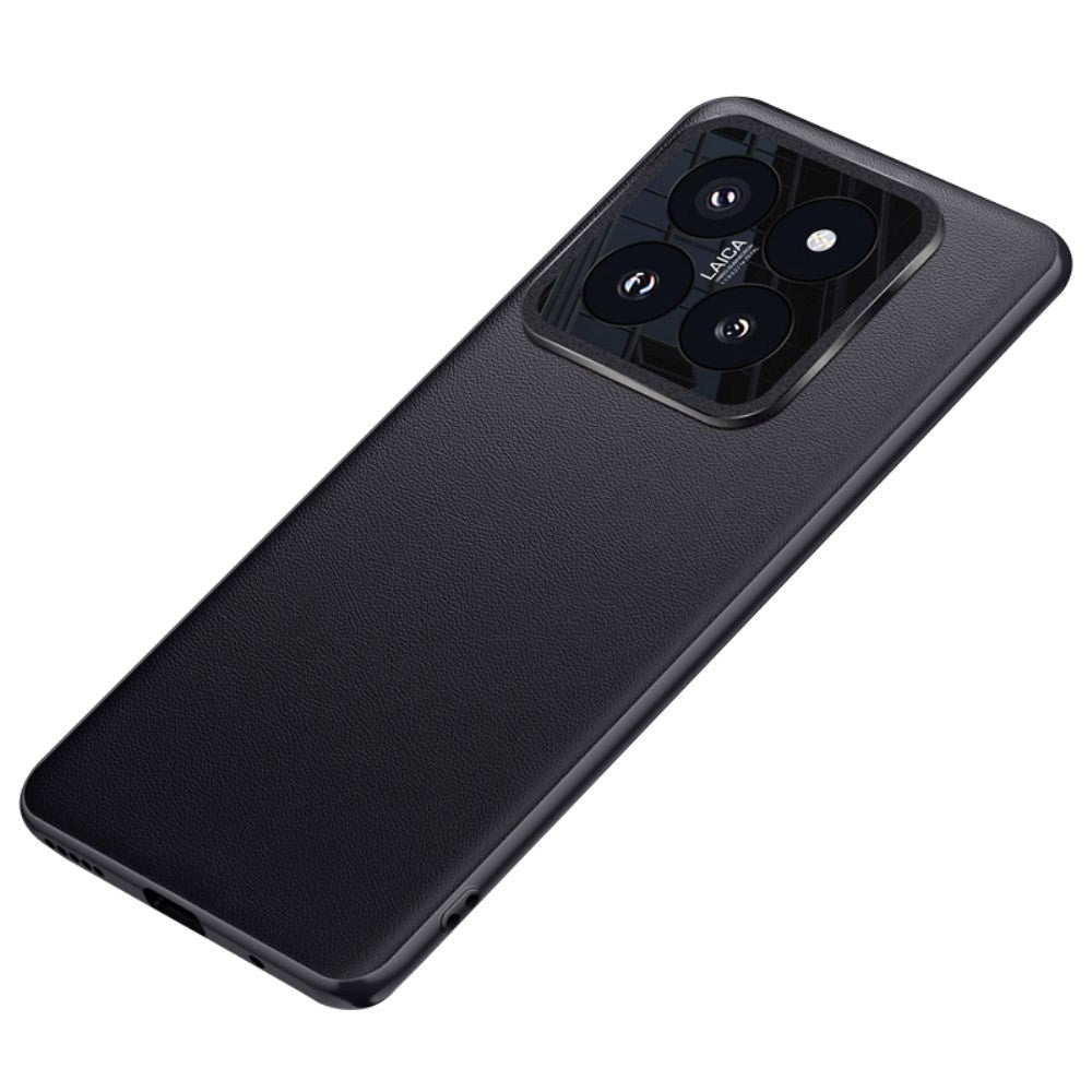 Xiaomi 14 Pro Læderbelagt Plastik Cover m. Indbygget Kamerabeskytter - Sort