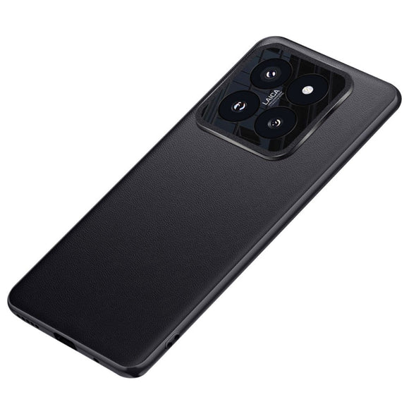 Xiaomi 14 Pro Læderbelagt Plastik Cover m. Indbygget Kamerabeskytter - Sort