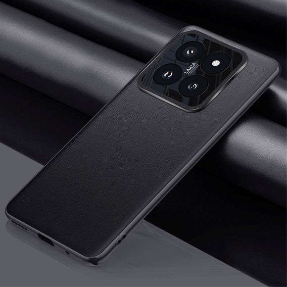 Xiaomi 14 Pro Læderbelagt Plastik Cover m. Indbygget Kamerabeskytter - Sort