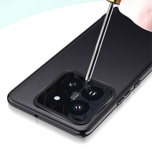 Xiaomi 14 Pro Læderbelagt Plastik Cover m. Indbygget Kamerabeskytter - Sort