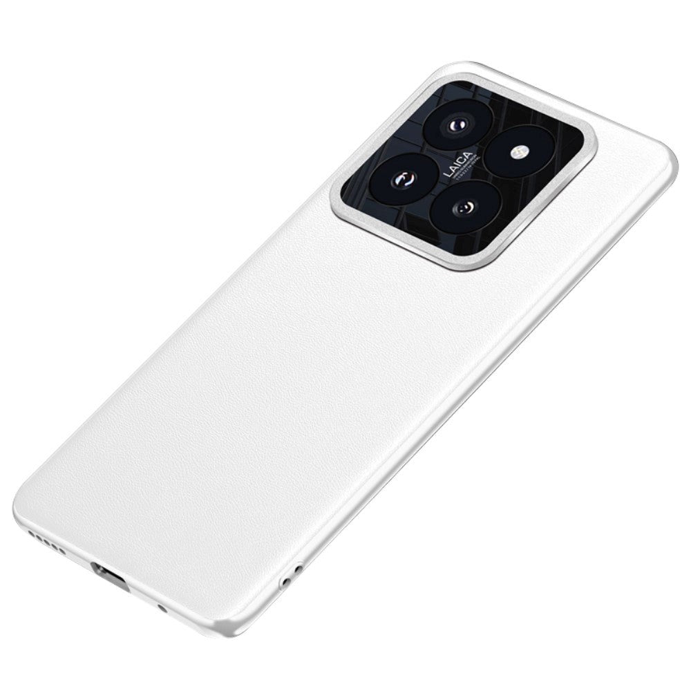 Xiaomi 14 Pro Læderbelagt Plastik Cover m. Indbygget Kamerabeskytter - Hvid