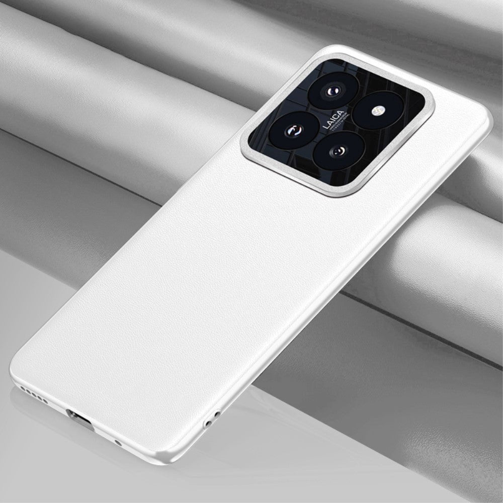 Xiaomi 14 Pro Læderbelagt Plastik Cover m. Indbygget Kamerabeskytter - Hvid