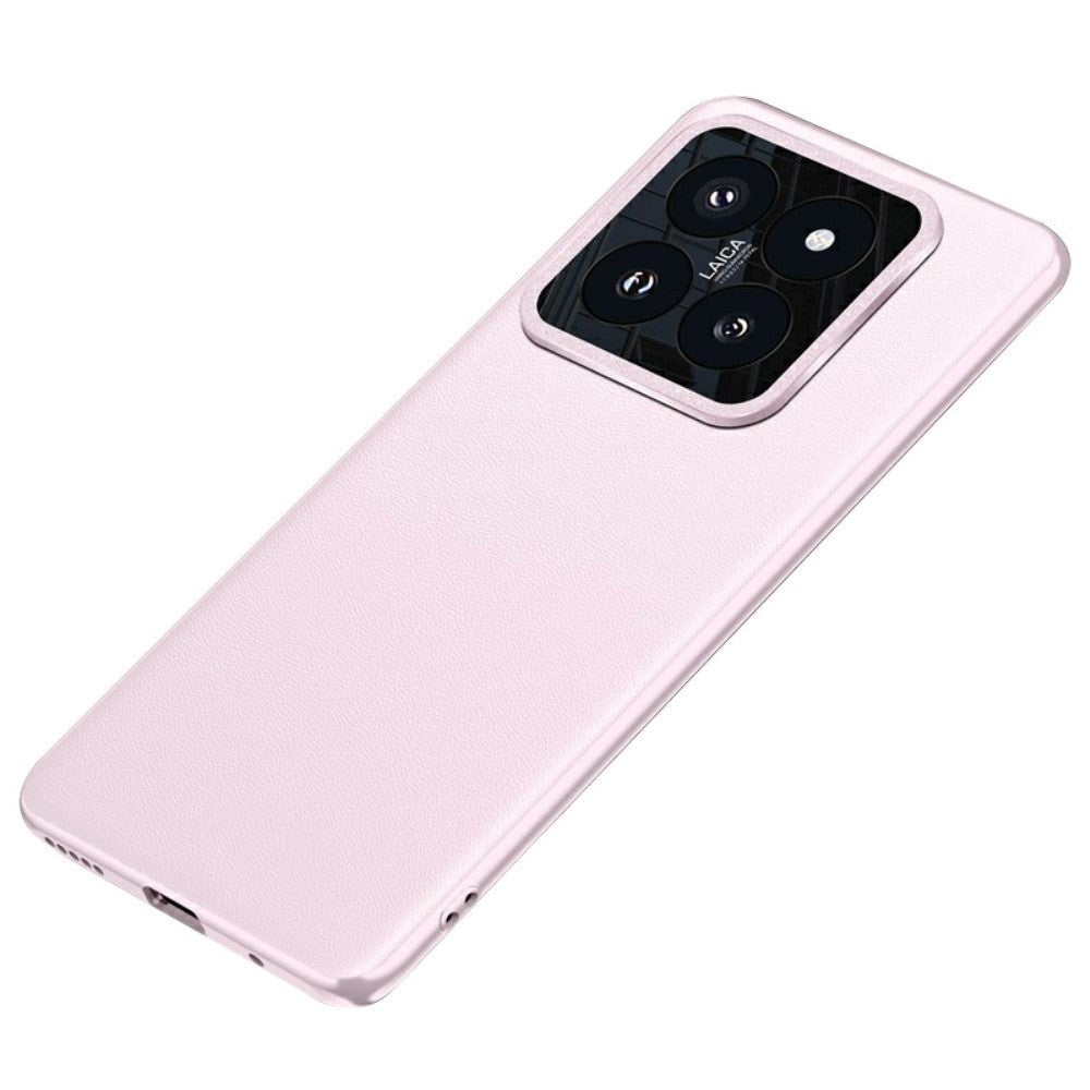 Xiaomi 14 Pro Læderbelagt Plastik Cover m. Indbygget Kamerabeskytter - Lyserød