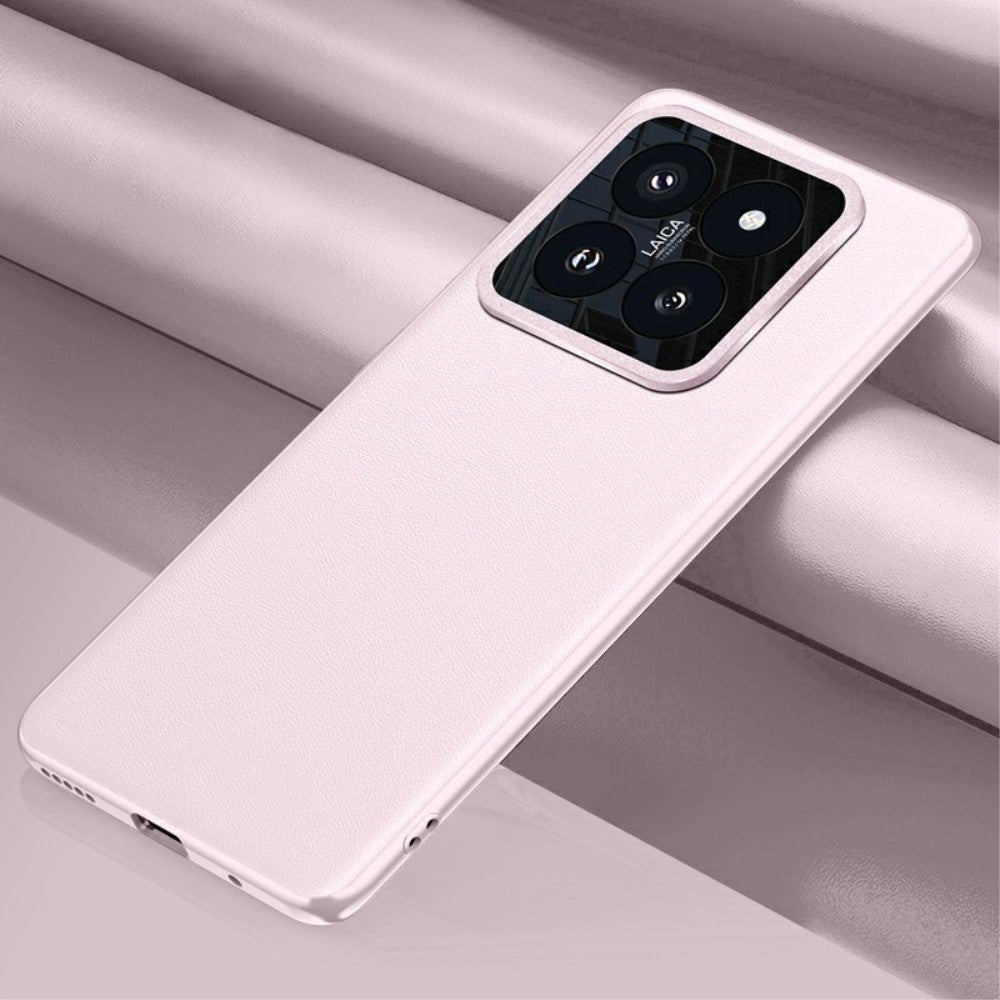 Xiaomi 14 Pro Læderbelagt Plastik Cover m. Indbygget Kamerabeskytter - Lyserød