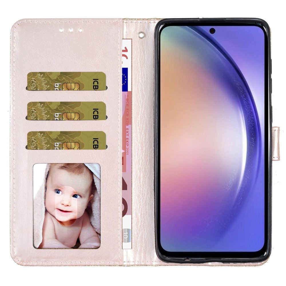 Samsung Galaxy S24+ (Plus) Læder Cover m. Pung & Strop - Glimmer - Guld