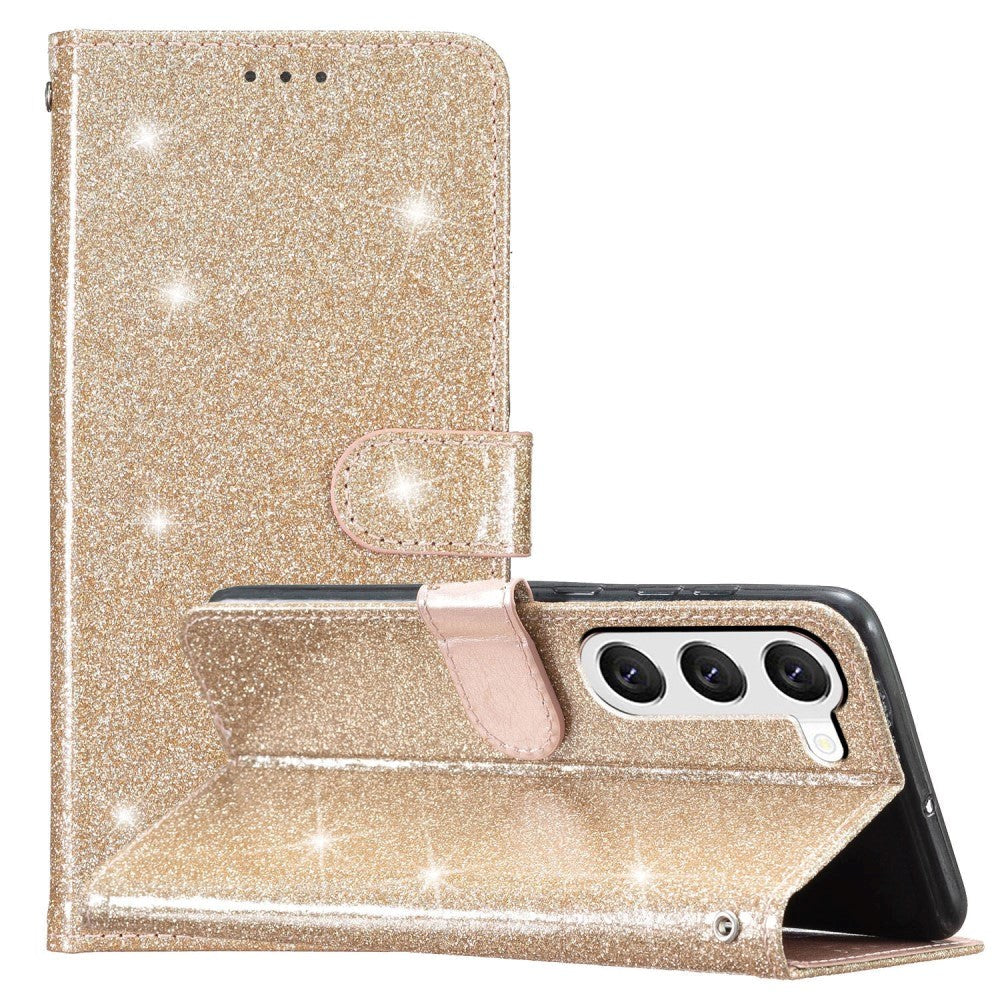 Samsung Galaxy S24+ (Plus) Læder Cover m. Pung & Strop - Glimmer - Guld