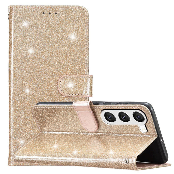 Samsung Galaxy S24+ (Plus) Læder Cover m. Pung & Strop - Glimmer - Guld