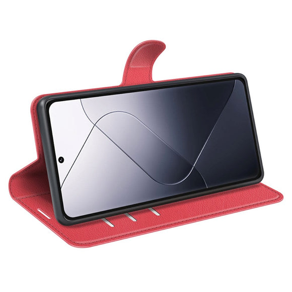 Xiaomi 14 Pro Kunstlæder Cover m. Kortholder & Ståfunktion - Rød