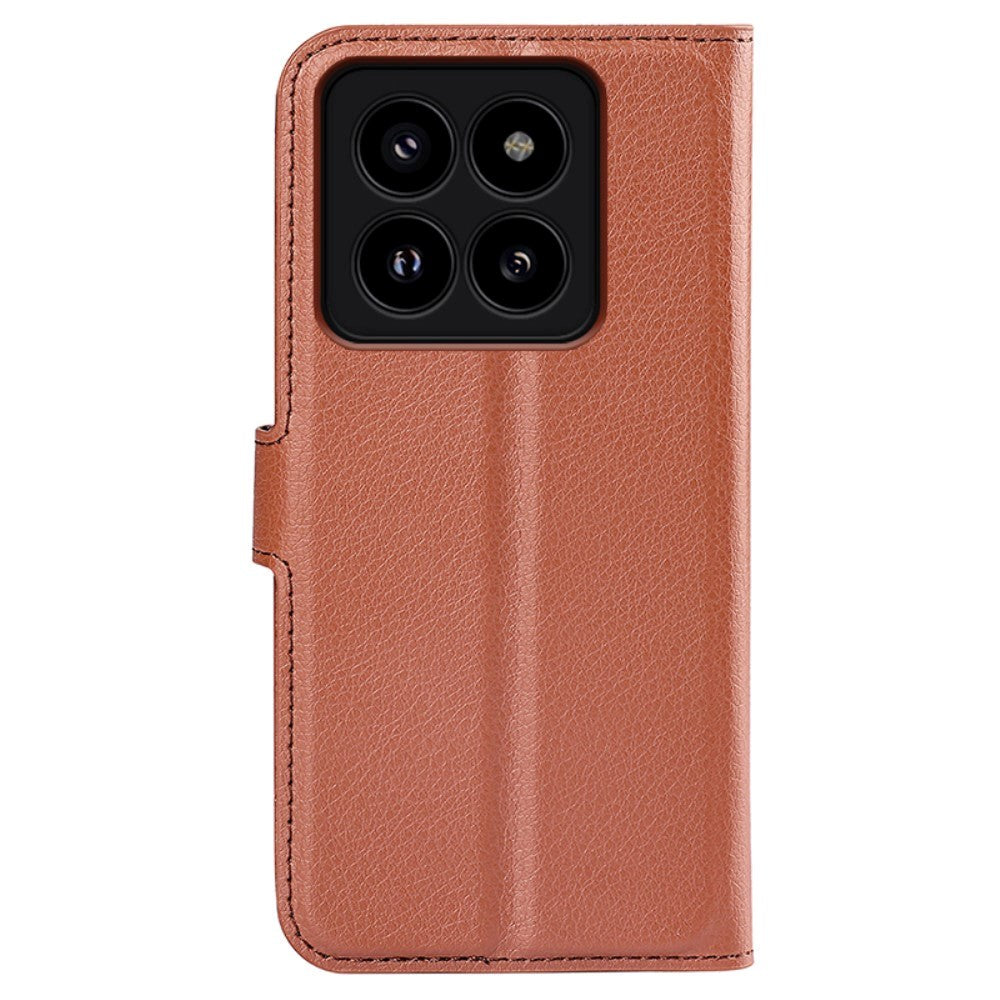 Xiaomi 14 Pro Kunstlæder Cover m. Kortholder & Ståfunktion - Brun