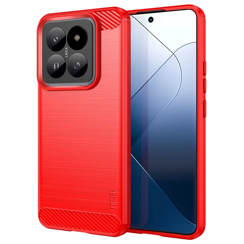 Xiaomi 14 Mofi Brushed Carbon Fiber Fleksibelt Plastik Cover - Rød