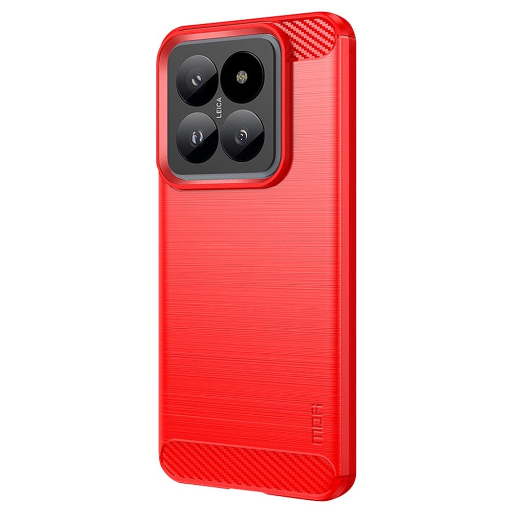 Xiaomi 14 Mofi Brushed Carbon Fiber Fleksibelt Plastik Cover - Rød