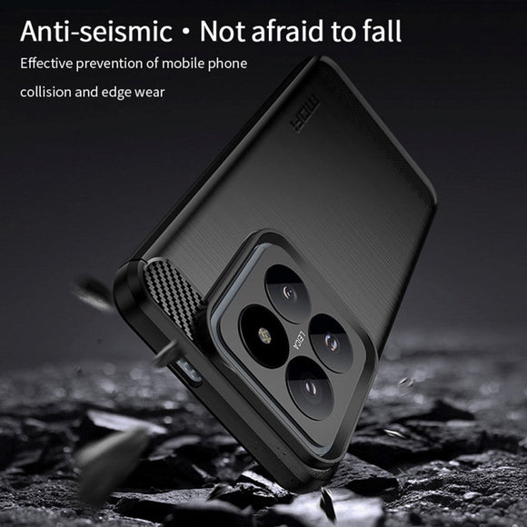 Xiaomi 14 Mofi Brushed Carbon Fiber Fleksibelt Plastik Cover - Rød