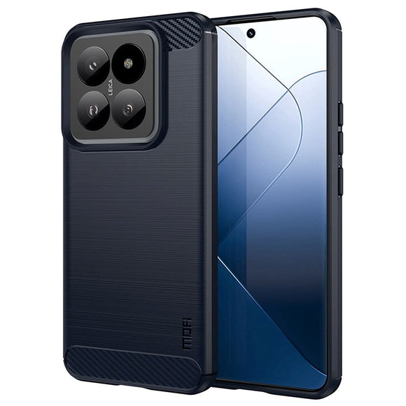 Xiaomi 14 Mofi Brushed Carbon Fiber Fleksibelt Plastik Cover - Blå