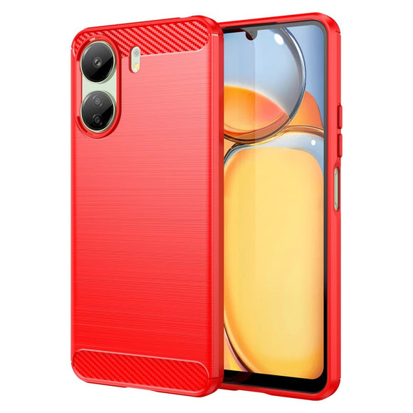 Xiaomi Redmi 13C Brushed Carbon Fiber Fleksibelt Plastik Cover - Rød