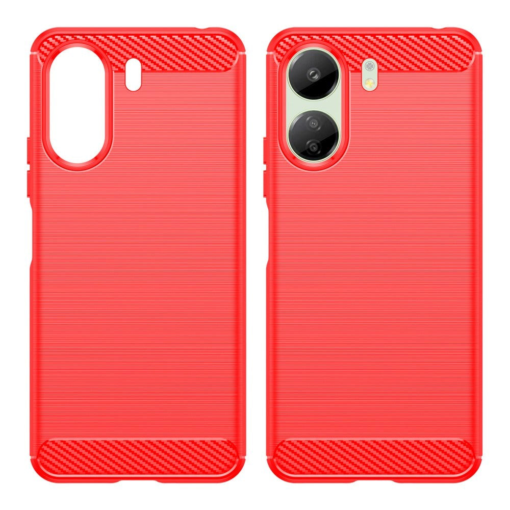 Xiaomi Redmi 13C Brushed Carbon Fiber Fleksibelt Plastik Cover - Rød