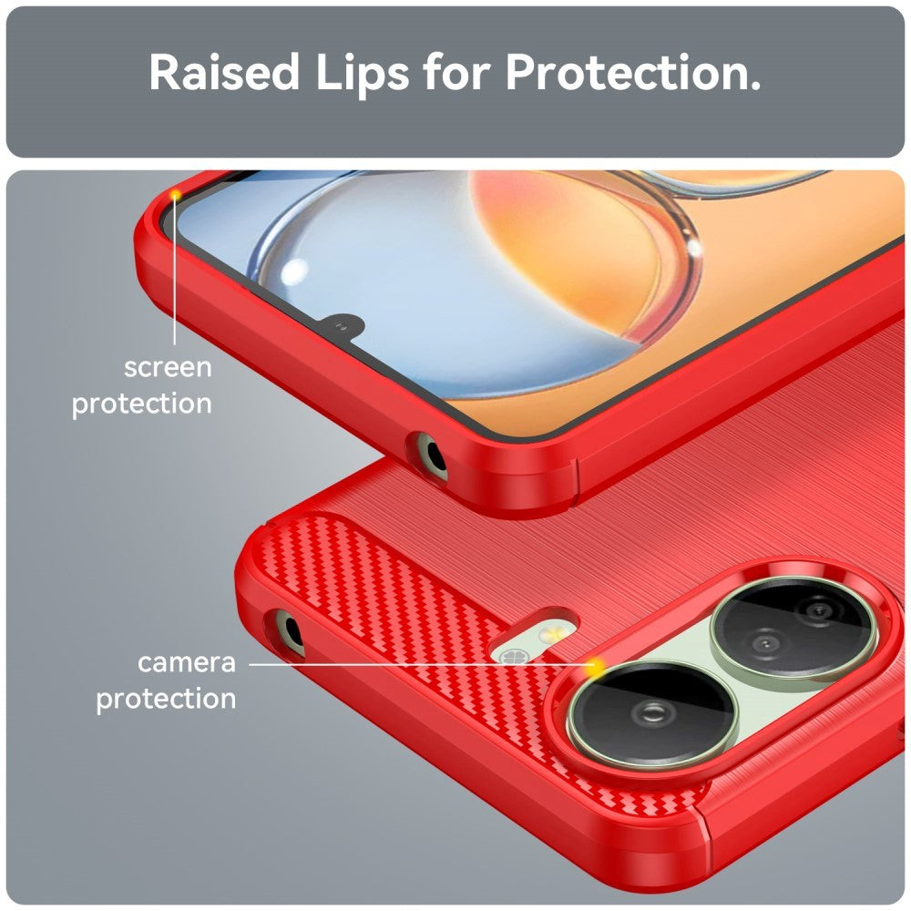 Xiaomi Redmi 13C Brushed Carbon Fiber Fleksibelt Plastik Cover - Rød