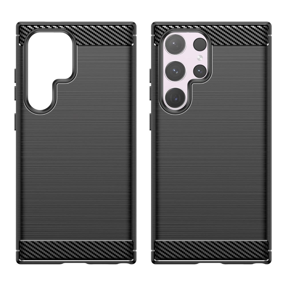 Samsung Galaxy S24 Ultra Brushed Carbon Fiber Fleksibelt Plastik Cover - Sort
