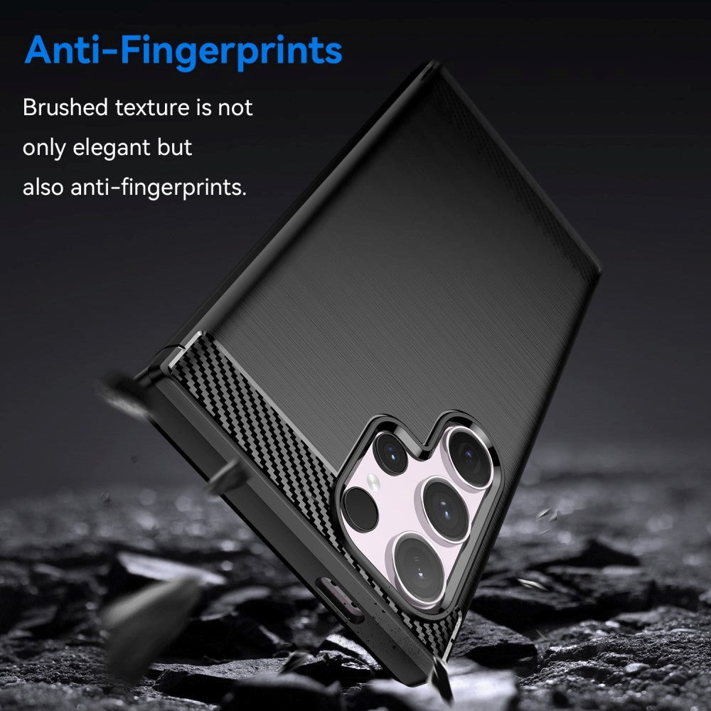 Samsung Galaxy S24 Ultra Brushed Carbon Fiber Fleksibelt Plastik Cover - Sort