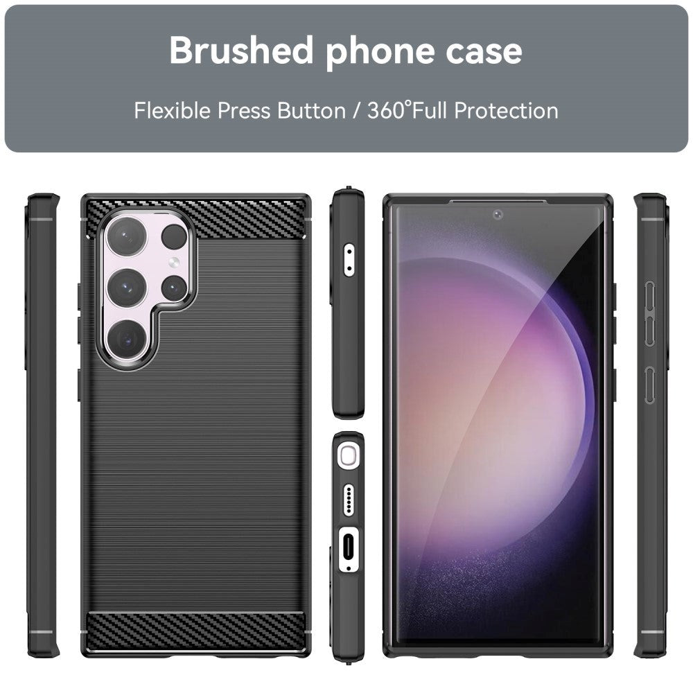 Samsung Galaxy S24 Ultra Brushed Carbon Fiber Fleksibelt Plastik Cover - Sort