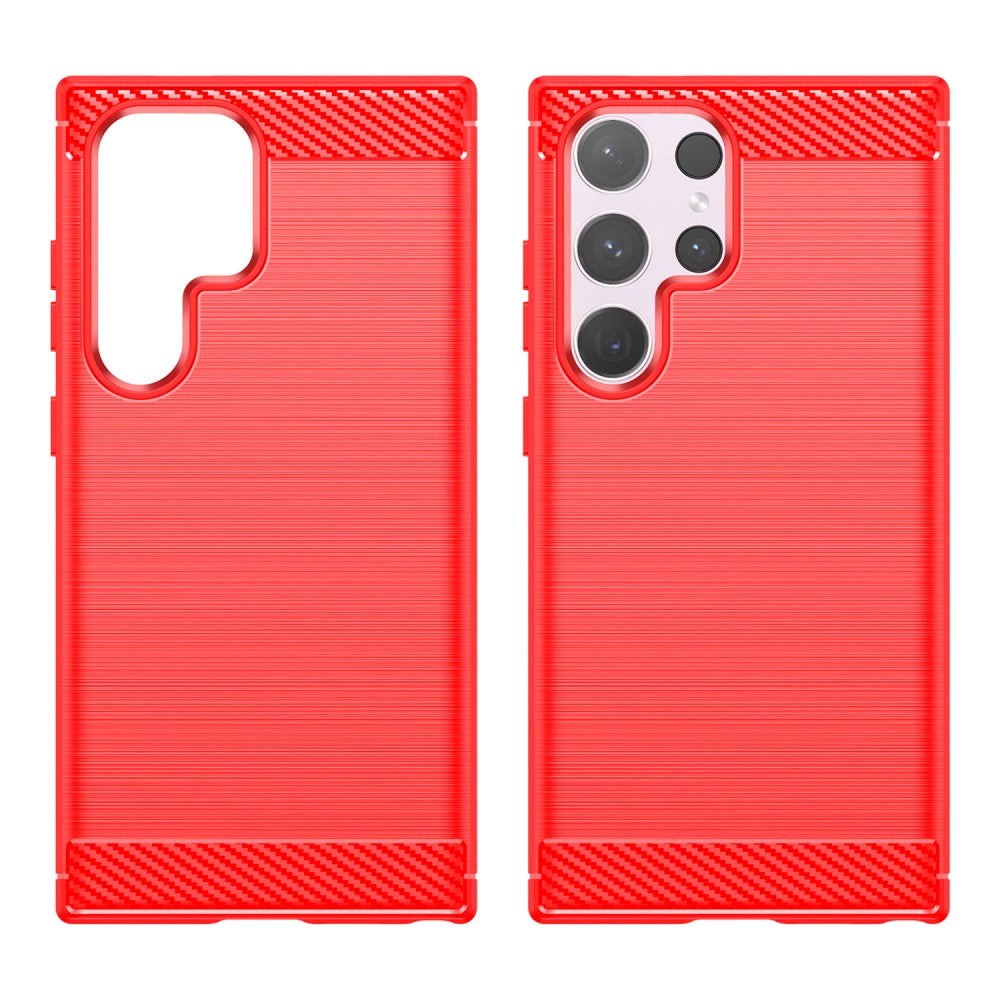Samsung Galaxy S24 Ultra Brushed Carbon Fiber Fleksibelt Plastik Cover - Rød