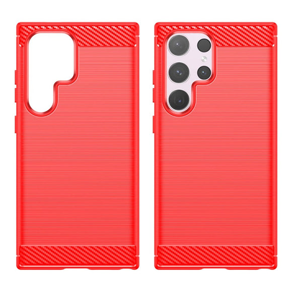 Samsung Galaxy S24 Ultra Brushed Carbon Fiber Fleksibelt Plastik Cover - Rød