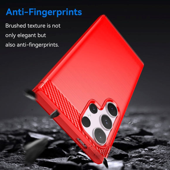 Samsung Galaxy S24 Ultra Brushed Carbon Fiber Fleksibelt Plastik Cover - Rød